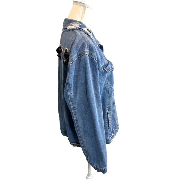 Crave Fame Women Button Up Jean Jacket Long Sleeve Stressed Size L Black Ribbon - Picture 4 of 6